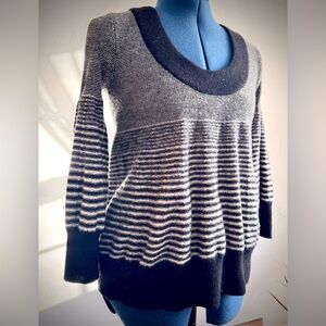 Free People Black and White Striped Babydoll Sweater with Scoop Neck